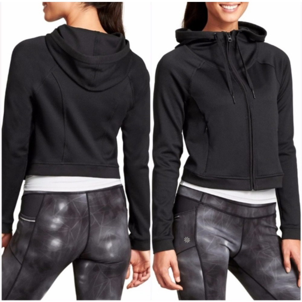 Athleta Swerve Jacket Cropped Black Short Zip Up Hoodie
